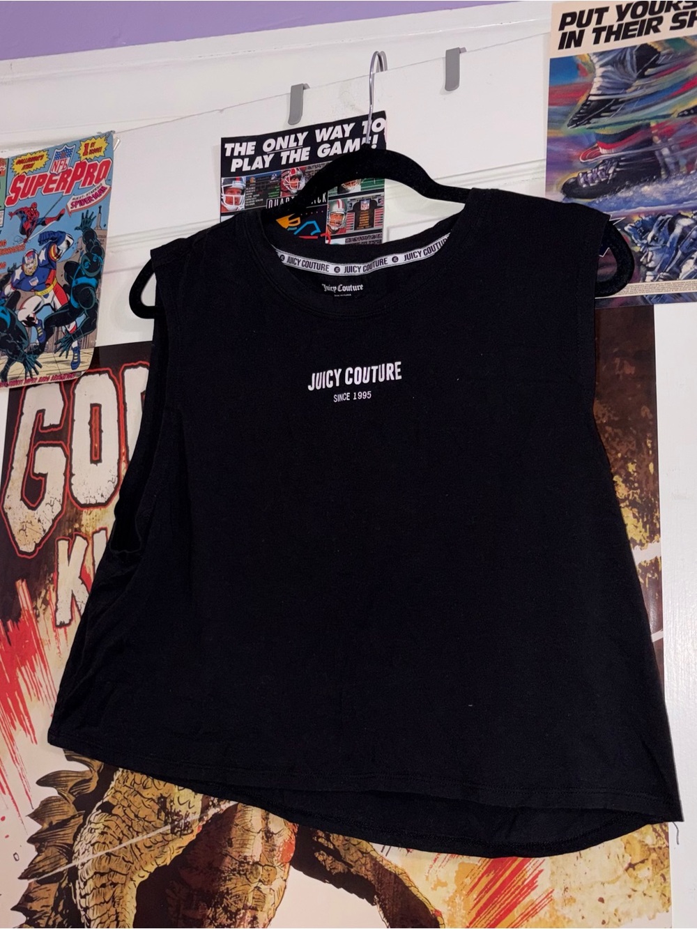 Juicy Couture Muscle-Cut Black Screen-Printed Boxy Crop Top